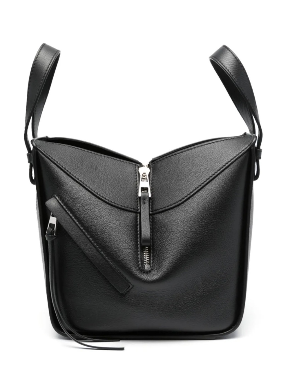Loewe Hammock Shoulder Bag Black Silver Zip 2way Purse Leather Handbag